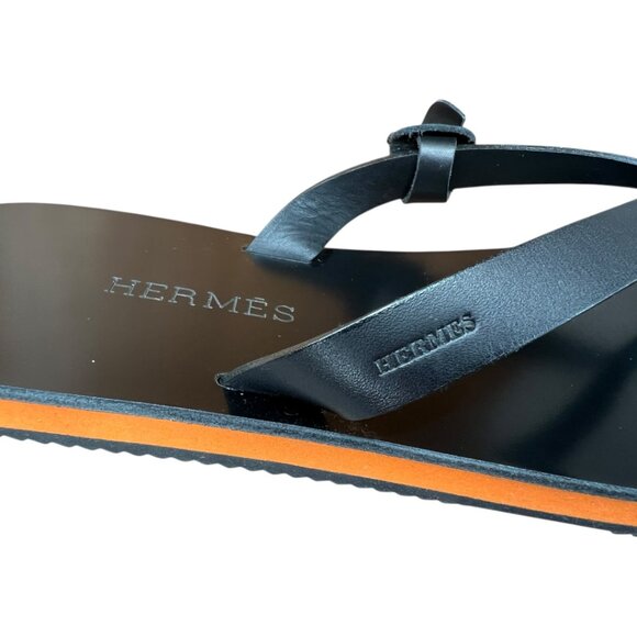 Hermes Black Orange Calf Leather Monte Carlo Sandal Shoes EU 41 Flip Flops Italy main image 8